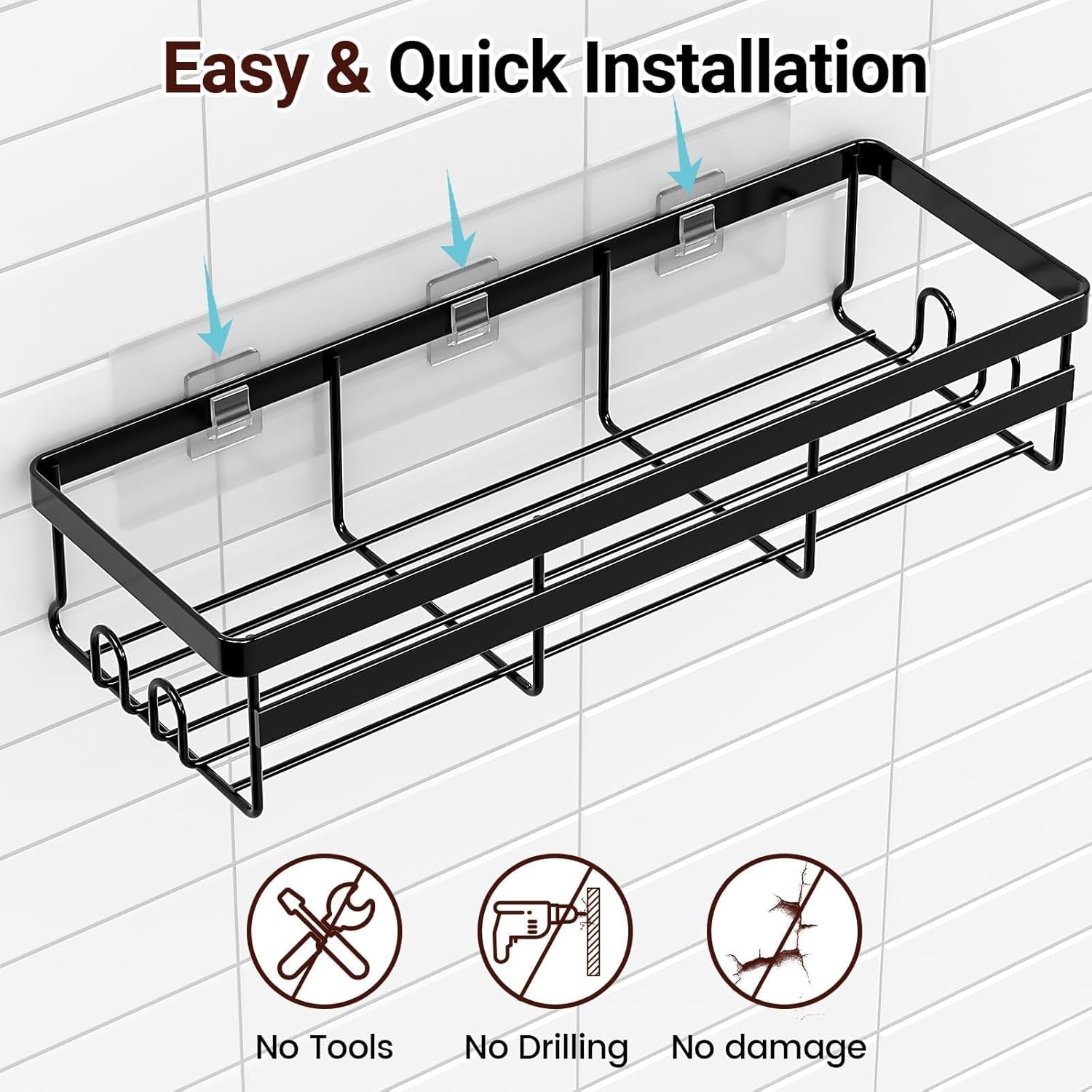 Shower Caddies 4 Pack - Adhesive Hanging Shower Shelf - Bathroom Organizers and Storage, No Drilling Stainless Shower Shelves for Home Decor, Bathroom Accessories