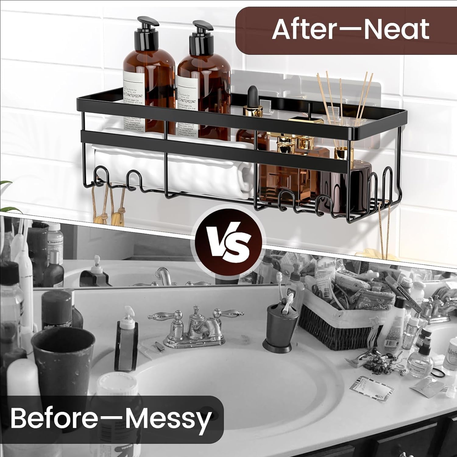 Shower Caddies 4 Pack - Adhesive Hanging Shower Shelf - Bathroom Organizers and Storage, No Drilling Stainless Shower Shelves for Home Decor, Bathroom Accessories